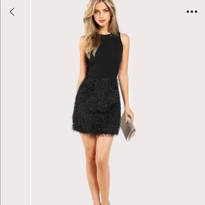 Faux feather bottom black dress